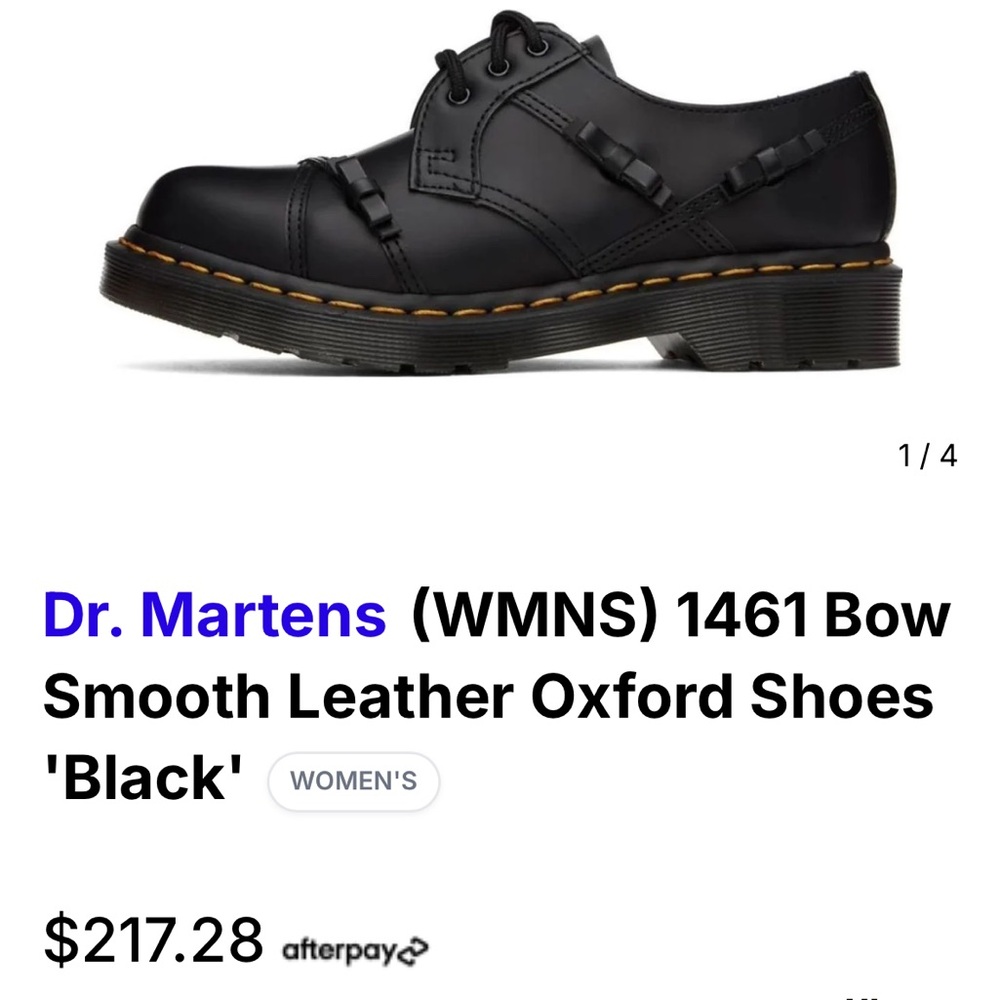 Dr. Martens 1461 Bow Oxford‎ Black Smooth Leather Lace Up Shoes Size 8 Mint